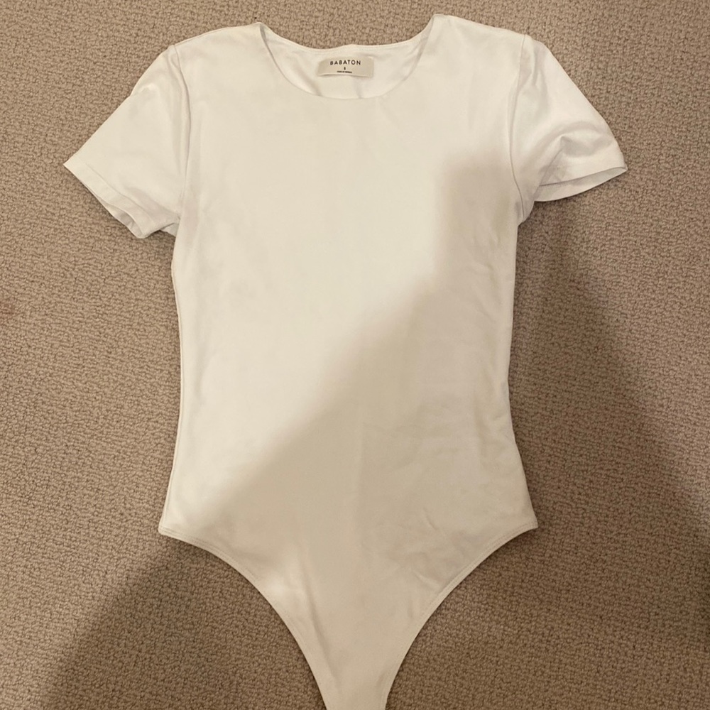white babaton shirt sleeve bodysuit